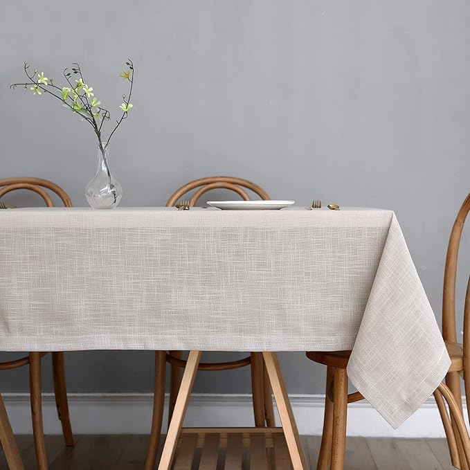 maxmill Lux Faux Linen Tablecloth with Slubby Yarn Textured Weaves Wrinkle Resistant Anti-Shrink Soft Table Cloth for Kitchen Dining Restaurant Tabletop Rectangle 60 x 120 Inch Natural