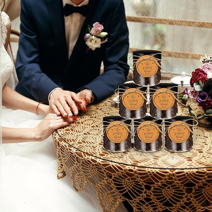 Coffee Bean Decorative Bottles, 50 Clear Plastic Jars with Lids and Cards