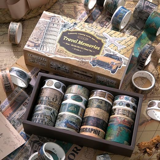 18 Rolls Travel Washi Tape Set journaling Tape for Crafts and Journaling DIY Scrapbook Tape for journaling Scrapbooking Supplies washi Tape for Scrapbooking