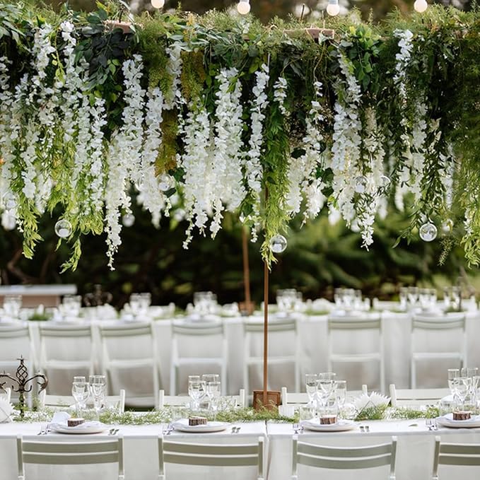 Wisteria Hanging Flowers,Fake Hanging Flowers,Wisteria artificiales Garland for Home Wedding Arch Floral Party Garden Ceremony Outdoor Decor,3.6 feet Long(108,White)