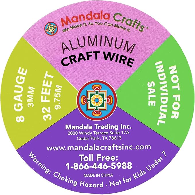 Mandala Crafts 8 Gauge Anodized Aluminum Craft Wire for Jewelry Making - 120 FT Colored Flexible Silver Copper Tone Wire - Bendable for Bonsai Armature Crafting Sculpting