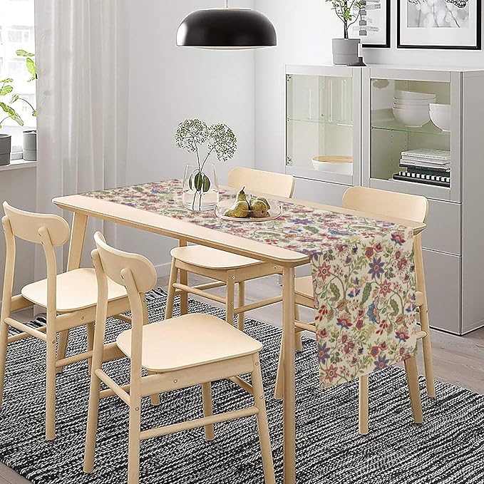 Spring Floral Table Runner, Boho Floral Pattern Natural Plant Table Decoration for Home Kitchen Restaurant Holiday Party,13in（33cm） W * 90in（229cm） L