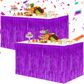 BEISHIDA 2 Pack Dark Purple Metallic Tinsel Foil Fringe Table Skirts for Rectangle and Round Tables - Birthday & Holiday Party Decorations