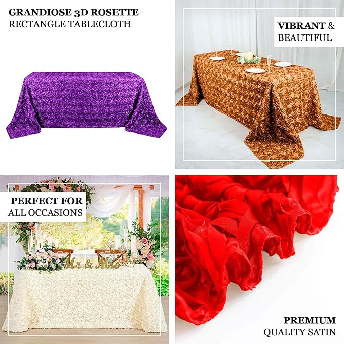 Efavormart 90"X132" Dusty Blue Grandiose 3D Rosette Satin Rectangle Tablecloth for Wedding Party Event
