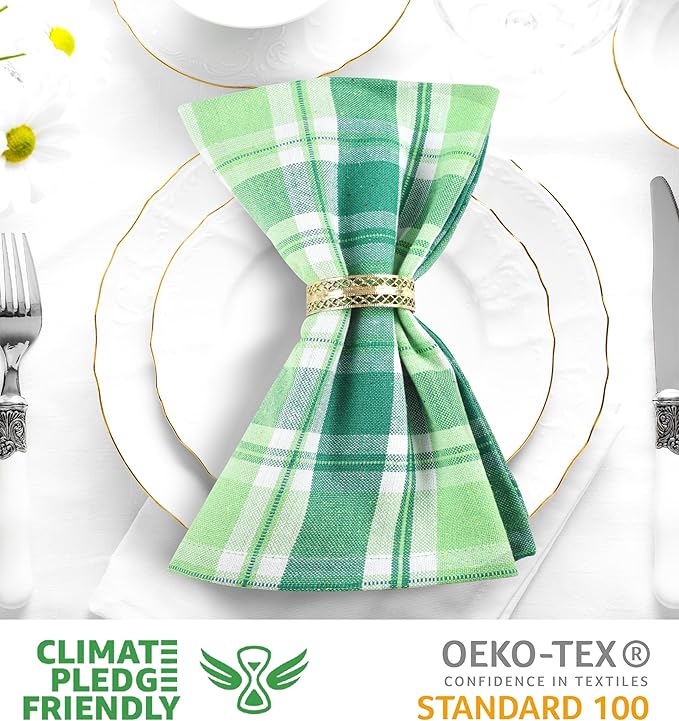 Cloth Napkins, 20x20 Inch Square 100% Cotton, Saint Patrick Plaid