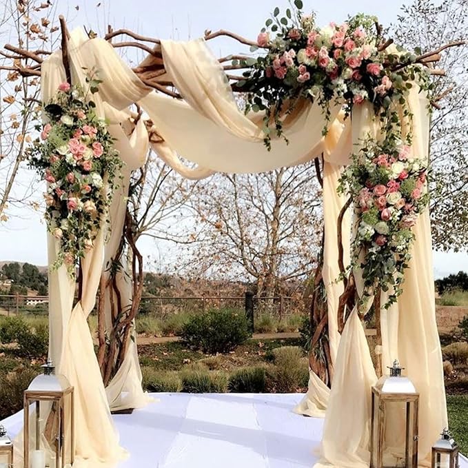 Wedding Arch Draping Fabric, 4 Champagne Chiffon Panels, 20 Ft Long