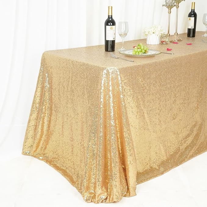 SquarePie Sequin Tablecloth 60 x 102 Inch Light Gold Sparkly Table Cloth for Wedding Party Decoration