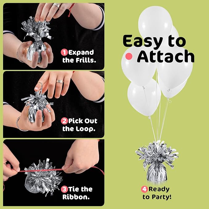 Balloon Weights, 12-Pack Silver Round Metallic Foil Decor