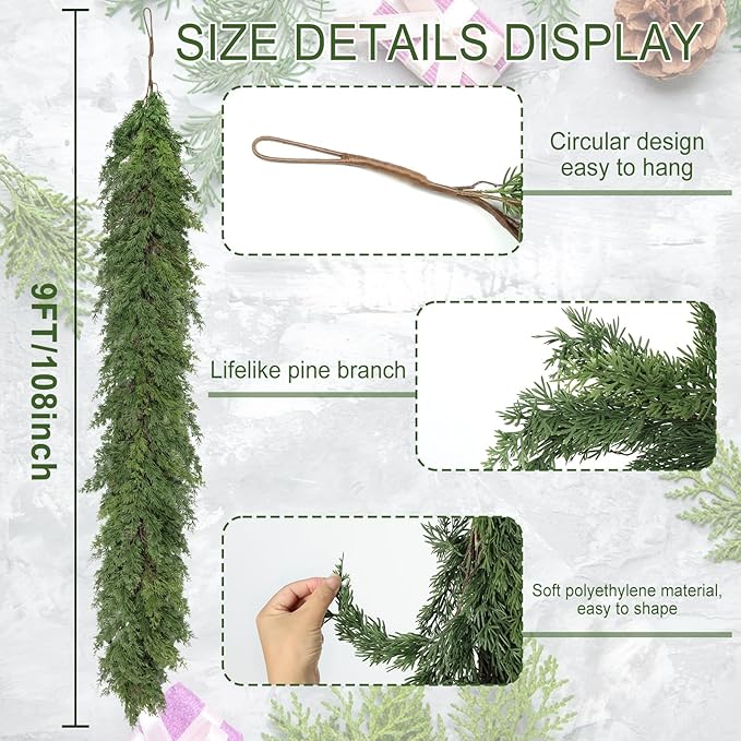 Garland 9 Ft Green Polyethylene Christmas Decor with Ring Hook