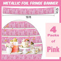 10 Ft Foil Fringe Garland Metallic Streamers Tinsel Banner, 4 Pack – Pink