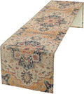 Bohemia Orange Table Runner, Rustic Farmhouse Vintage Geometric Floral Print Table Cover for Home Kitchen Dining Table Party Decor, 13x36inch