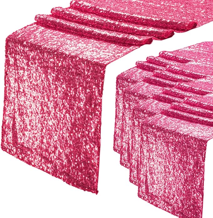 Eternal Beauty Hot Pink Table Runner for Wedding, 5PCS-12x108 Sequin Table Runner Decorations for Birthday Parties, Banquets, Graduations,Christmas