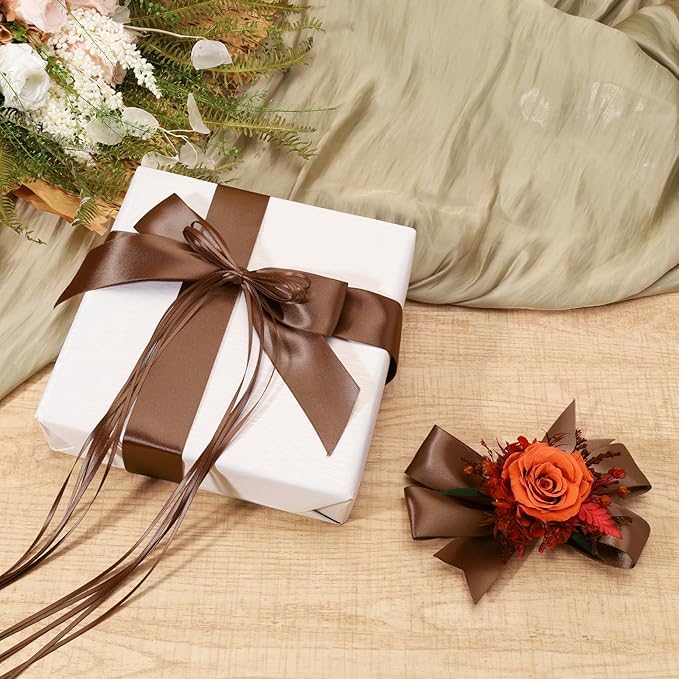 LaRibbons Brown Satin Ribbon 1 1/2 Inch 50 Yards Thin Luxury Double Faced Mocha Mousse Silk Ribbon for Flower Bouquet Crafts Gift Wrapping Wedding Decoration