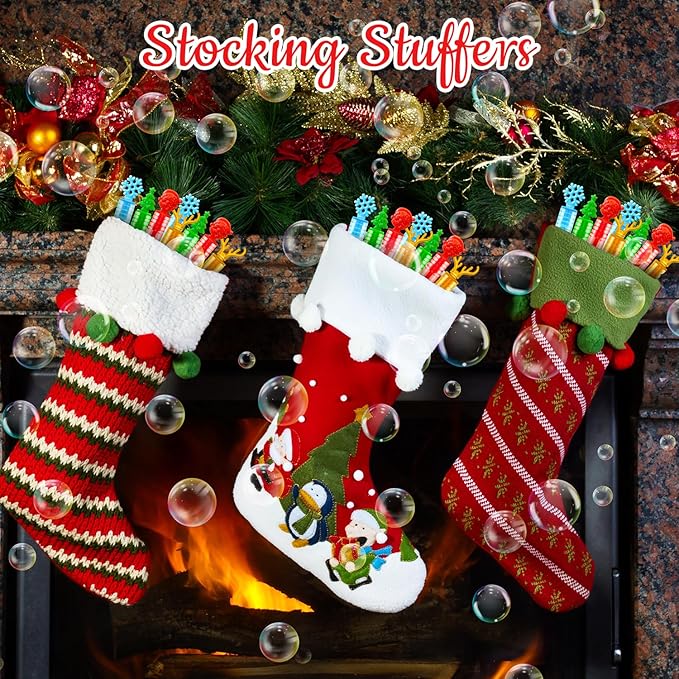 Christmas Mini Bubbles Wand Party Favors Supplies Bulk for Kids 100 Pack,Goodie Bag Stocking Stuffers Fillers for Toddlers,Small School Classroom Bulk Toys Gifts Treats Prizes Giveaways for Students