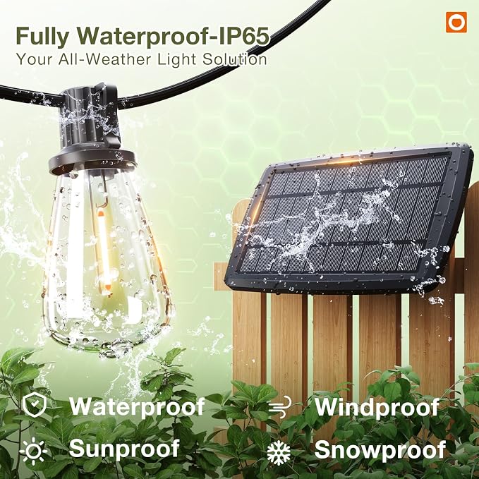 Solar String Lights 102 FT Outdoor, Black, 30+2 LED Bulbs
