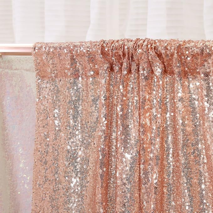 Poise3EHome 5FT x 7FT Rose Gold Sequin Photography Backdrop Curtain for Party Decoration, Rose Gold
