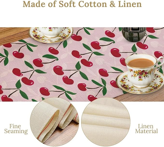 Cherry Table Runner,Spring Summer Fruit Table Runner for Kitchen Dining Table Home Party Decoration 13x36 Inch