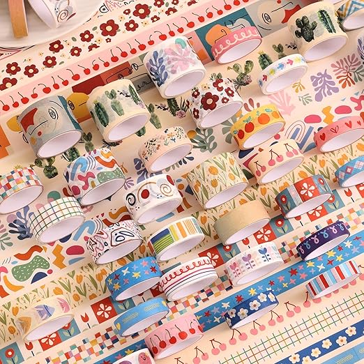 emmoolife 35 Rolls Washi Tape Set, Colorful Cute Floral Writable Decorative Tapes for Scrapbooking and Journaling, Junk Journal Supplies, Bullet Journaling for Women Girl 5-30mm Wide 9.84ft Long/Roll