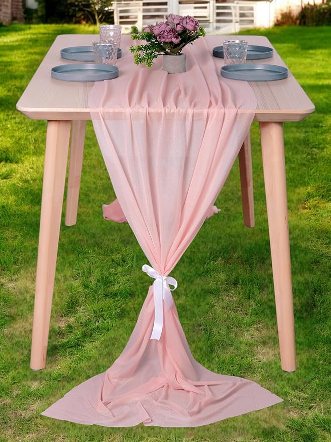 MDS Halloween Chiffon Table Runner - 20 Pack, 29 x 170 Inches, 14ft Each - Sheer Spooky Table Runners for Haunted House Parties, Trick-or-Treat Tables, Witchy Décor, Wedding & Events - Dusty Rose