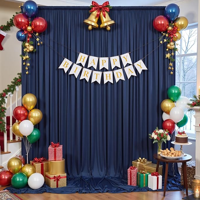 20×14ft Wrinkle Free Navy Blue Backdrop Curtain for Wedding Parties,4 Panels 5×14ft Height Soft Silky Polyester Photo Backdrop Drapes Curtains for Birthday Photography Stage Events Background Cloth