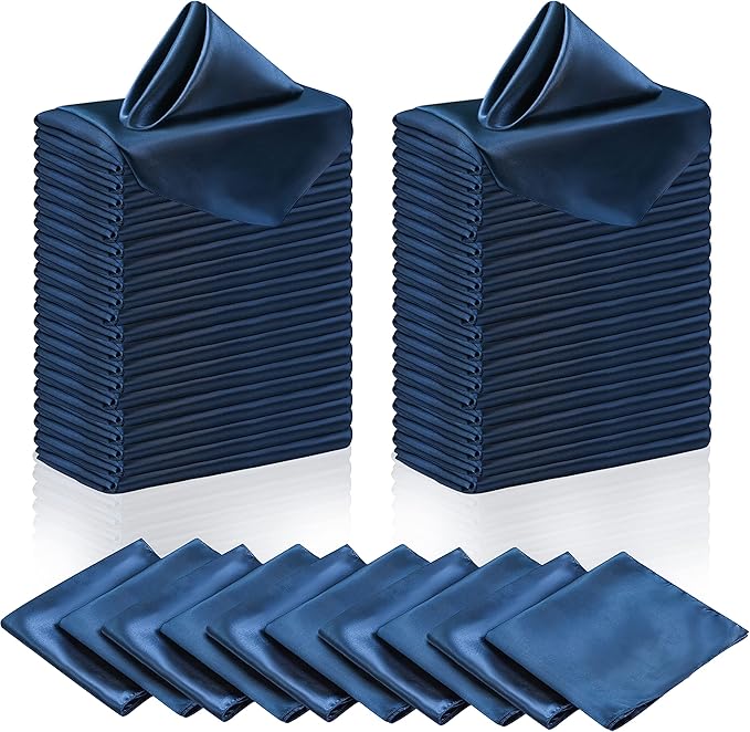 Manyshofu 60 Navy Blue Satin Napkins - 20x20 Inches Square Fabric Napkins Set - Soft & Reusable for Wedding Dinner Party Lunch