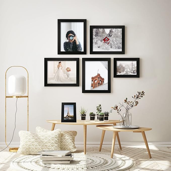 8x10 Picture Frame Set of 4, Black Wooden Frame with High Definition Glass, 8 x 10 Photo Frames for Tabletop Display and Wall Mounting