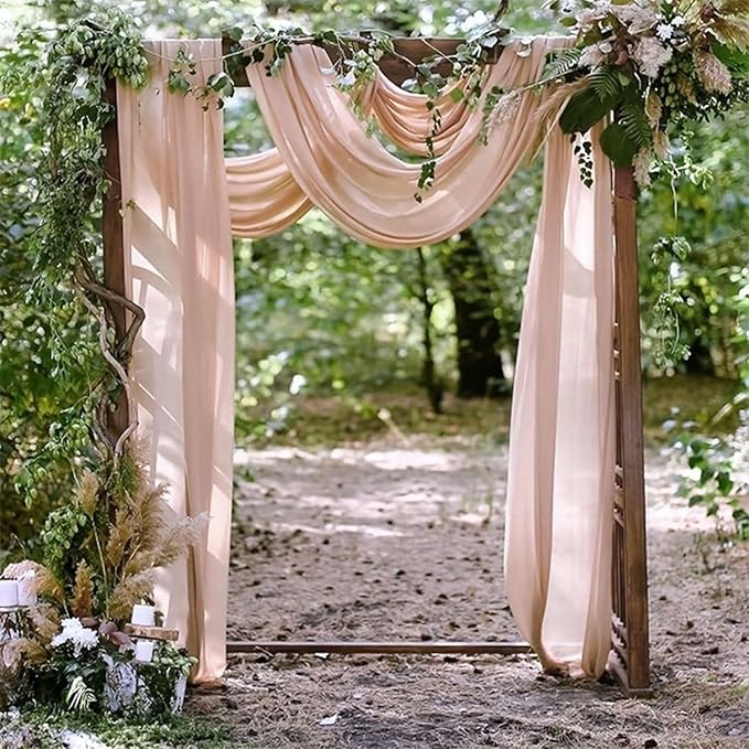 Wedding Arch Panels, Light Peach Chiffon, 20 Ft x 28 In, Set of 2