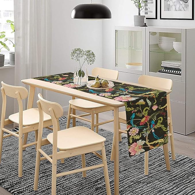 Floral Butterfly Table Runner Seasonal Spring Flower Bird Table Decoration Table Runner for Home Party Decoration 13x36 Inch