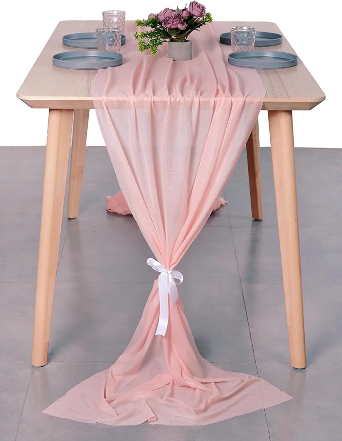 MDS 15 Pack 10ft Chiffon Table Runner 29 x 120 Inches Sheer Wedding Runner Romantic Rustic Table Runner for Wedding Decorations, Birthday Parties, Bridal Shower Party Arch Decor - Dusty Rose