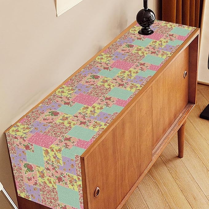 Boho Patchwork Table Runner, Vintage Farmhouse Colorful Wildflowers Bohemian Paisley Flower Table Center Decor for Home Kitchen Dining Patio Holiday Party Indoor Table Decorations, 13"x36" Inch