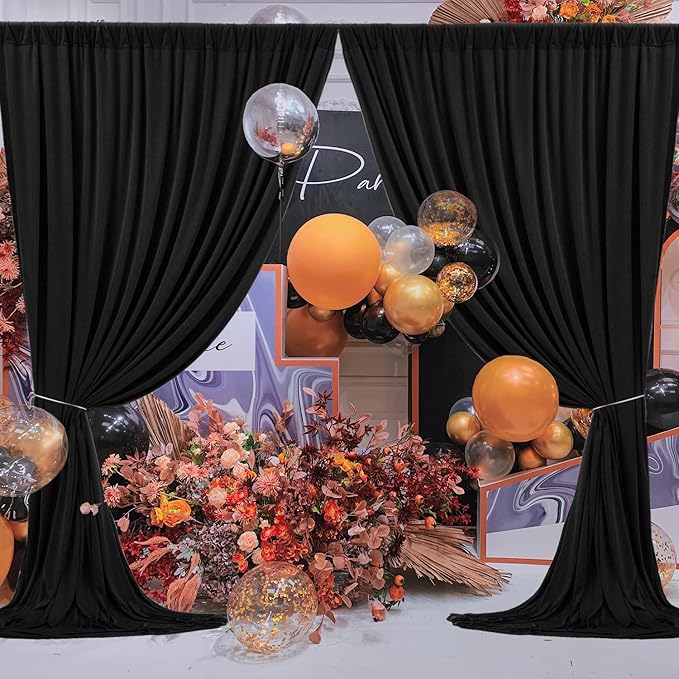 Black Backdrop Curtain Set: 10 Panels, 5 ft x 10 ft Each, Wrinkle-Free