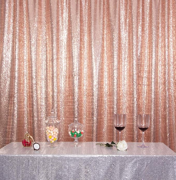 SquarePie Sequin Backdrop Curtain Not See Through Background for Wedding Party 20FT x 10FT Rose Gold