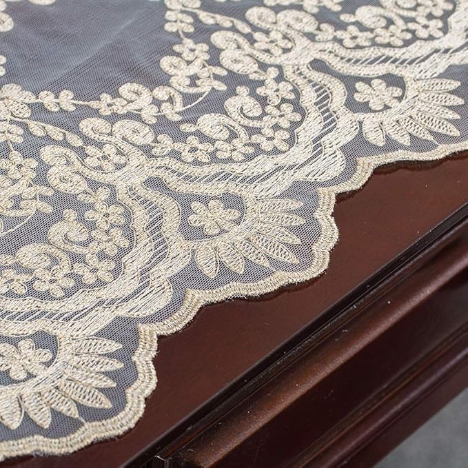 ARTABLE Rectangle Table Runner Lace Macrame Embroidered Table Runners with Exquisite Vintage Shabby Chic for Holiday Wedding Long Dinner Tables (Light Gold, 12 x 60 Inch)