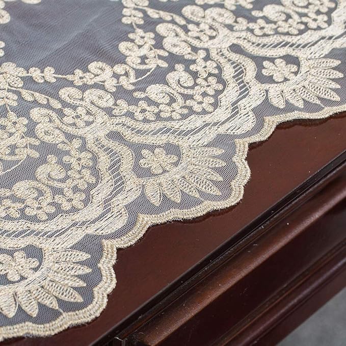ARTABLE Rectangle Table Runner Lace Macrame Embroidered Table Runners with Exquisite Vintage Shabby Chic for Holiday Wedding Long Dinner Tables (Light Gold, 12 x 108 Inch)