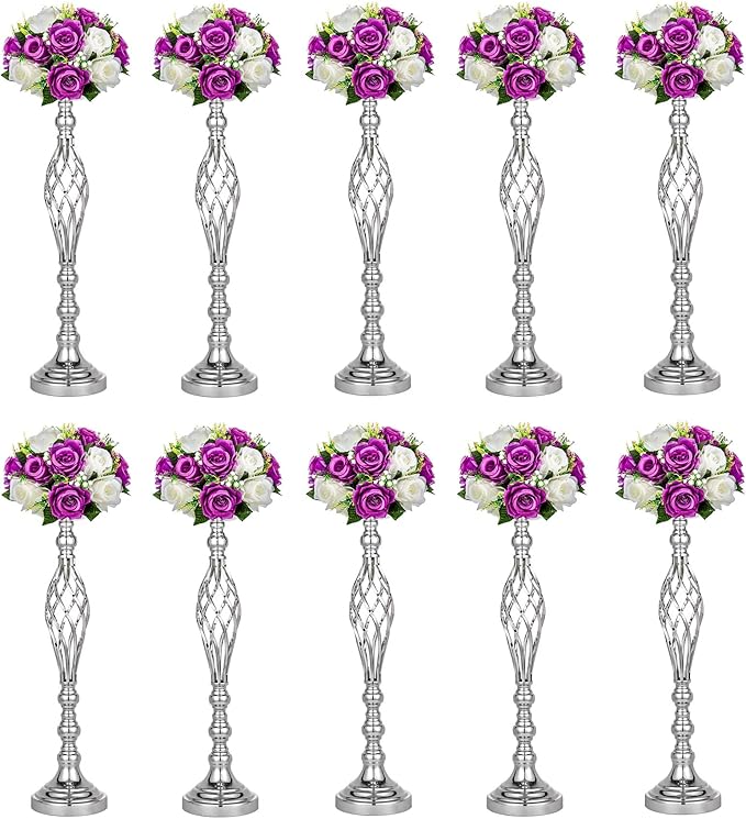 Vases: 10-Pack Silver Metal Twist Stands for Wedding Centerpieces