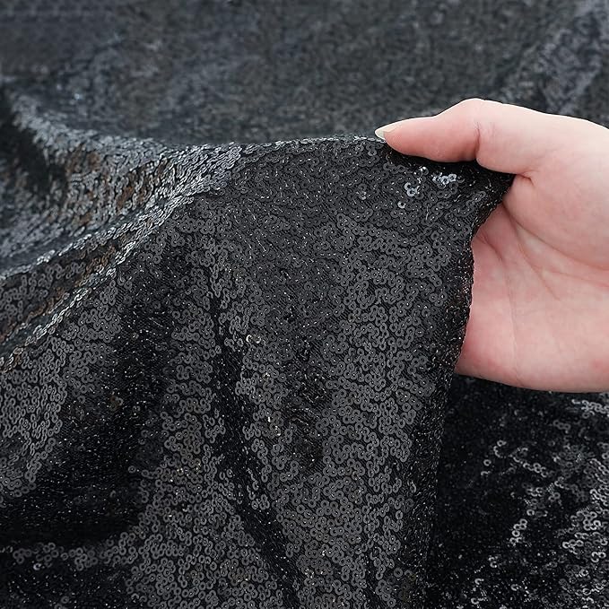 Sugargirl Halloween Black Sequin Backdrop Curtain 2 Panels 2FTx8FT Glitter Black Background Drapes Sparkle Photography Backdrop for Party Wedding Birthday Wall Decoration