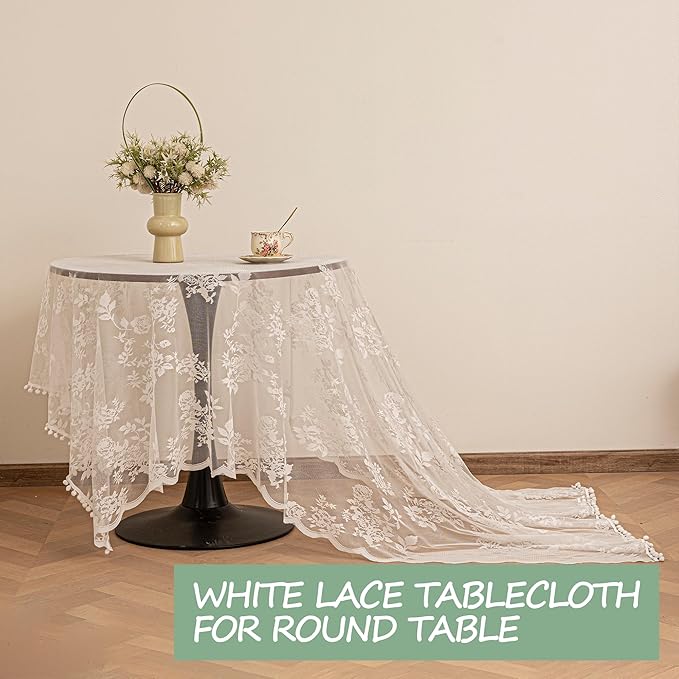 Jayla White Lace Tablecloth for Rectangular Tables, Vintage Style Wedding Table Cloths for Reception, Baby Shower, Birthday Party, Formal Dining, Dinner Parties 54 X 54 Inches