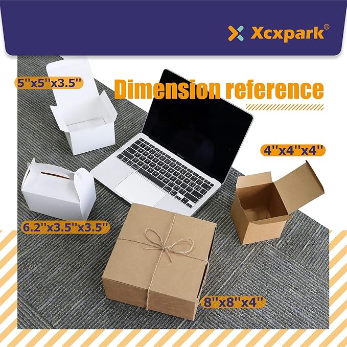 Xxcxpark 48 PCS Brown Gift Boxes 4x4x4 inches, Decorative Party Favor Gift Packaging Box with Lid for DIY Crafting, Cube, Cupcake, Kraft Present Boxes for Birthday, Wedding, Anniversary
