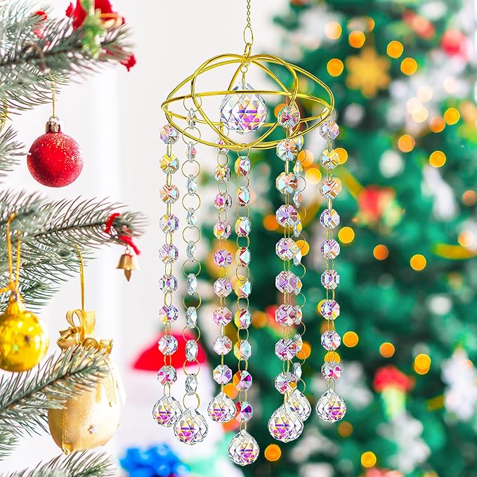 H&D HYALINE & DORA Planet Shape Gold Crystal Suncatcher Crystal Ball Prism Suncatcher Sun Catcher Windchime Indoor Outdoor Decor