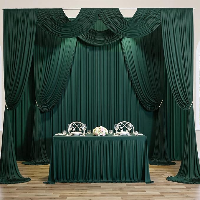 Backdrop Curtain Set – Hunter Green Polyester, 8 Panels, 5 ft x 10 ft Each