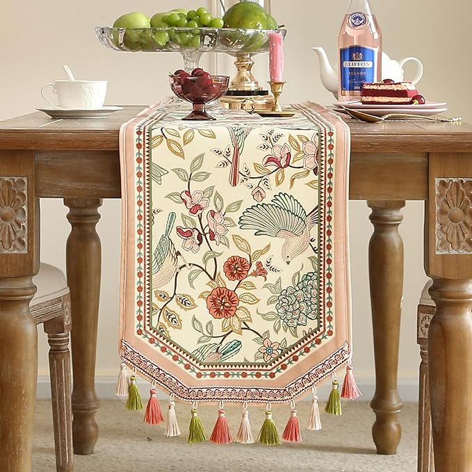 patdrea Velvet French Table Runner Farmhouse for Home Kitchen Dining Decor Parties Family Dinners Wedding 12"*87"
