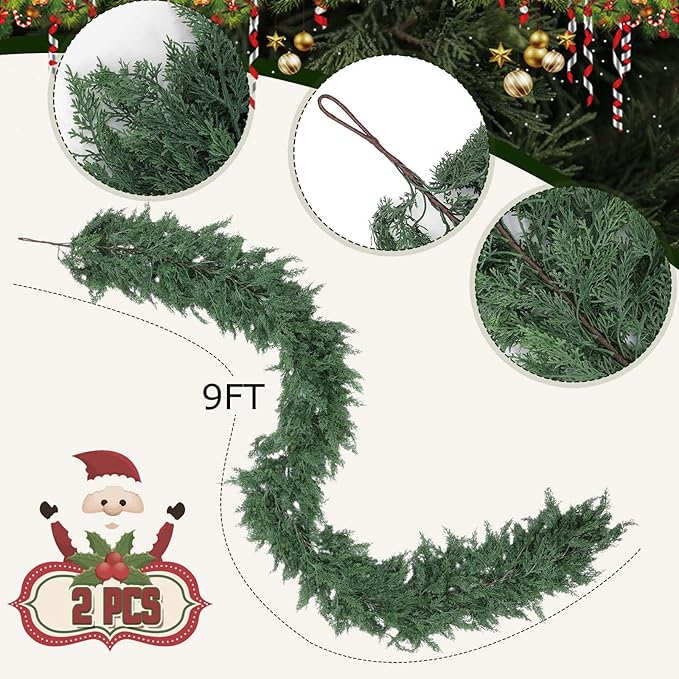 Garlands: 2 Pack Artificial Cedar, 9 Feet Long, Green Plastic