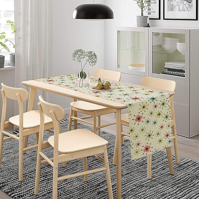 Mid Century Table Runner, Flag Retro Atomic Starburst 1950s Abstract Geometric Space Tabletop Decoration for Home Kitchen Restaurant Table Flag 13x60 Inch
