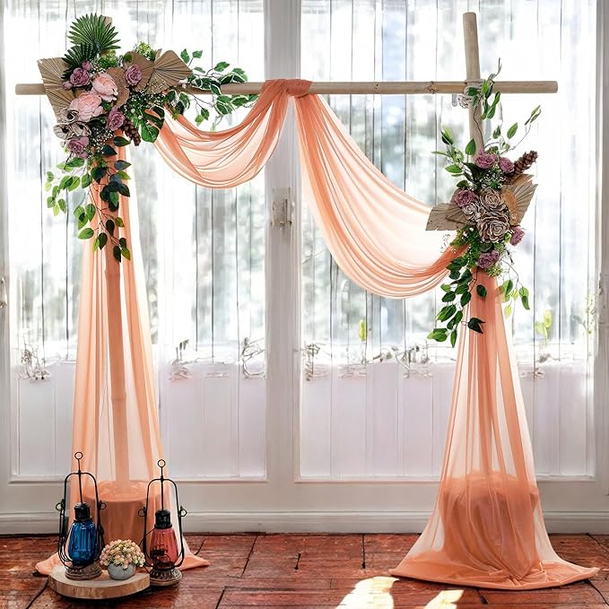 MDS Halloween Chiffon Draping Fabric - 2 Panel, 30" Wide x 40ft Long - Sheer Spooky Arbor & Canopy Drapery for Haunted House Backdrops, Party Ceilings, DIY Costumes & Themed Events - Coral Peach