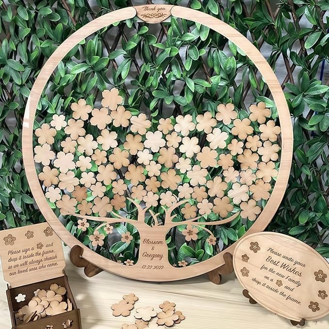 Personalized Wedding Guest Book Alternative - Wooden Leaf Guest Book Wedding, Personalized Wedding Reception, Custom Wooden GuestBook, Stereoscopic Tree Guest Book