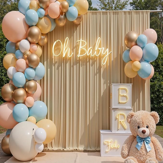 40×14 ft Wrinkle Free Beige Backdrop Curtain for Weddings Parties, 8 Panels 14ft Silky Polyester Wedding Drapes Backdrop Photo Back Drop Cloth for Birthday Baby Shower Photography Backgrounds