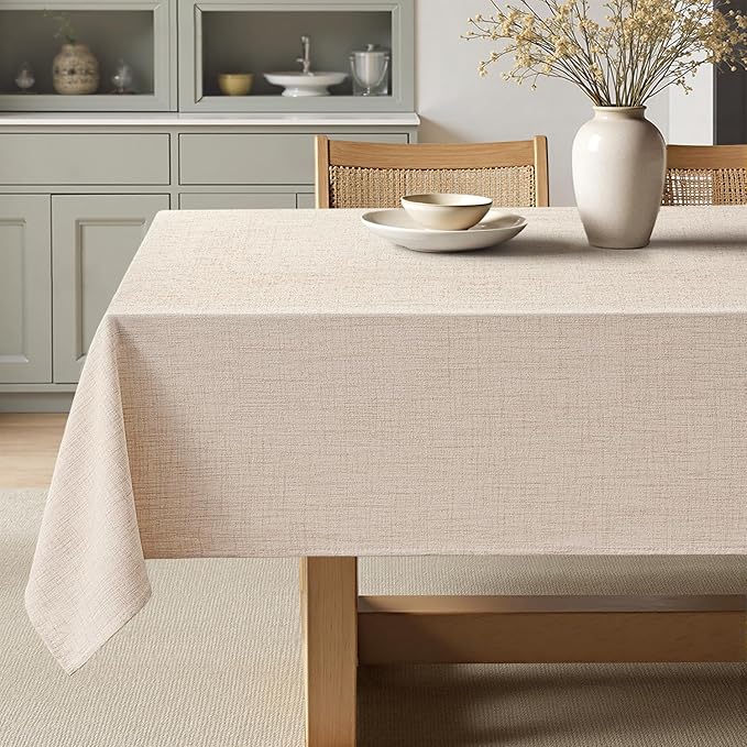 MIULEE Ivory Linen Tablecloth 52x70 Inch Rectangle Table Cloth Waterproof,Stain Resistant & Wrinkle Resistant for Dining Party Wedding