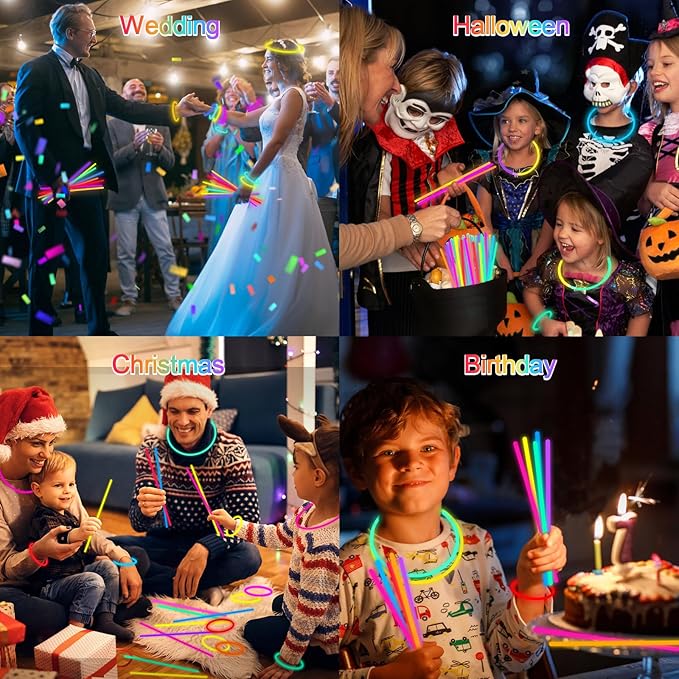 Halloween Glow Sticks Bulk Party Pack- Ultra Bright 800pk Glow in the Dark Party Favors, Glow Decorations, Neon Party Glow Necklaces and Glow Bracelets with Connectors