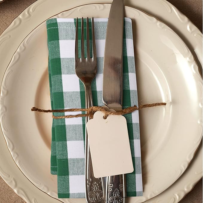 Cloth Dinner Napkins, Square 100% Cotton in Hunter and White Checkered