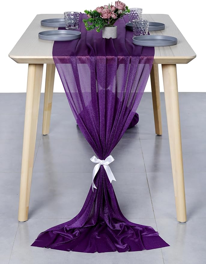 MDS Halloween Chiffon Table Runner - 25 Pack, 29 x 170 Inches, 14ft Each - Sheer Spooky Table Runners for Haunted House Parties, Trick-or-Treat Tables, Witchy Décor, Wedding & Events - Cadbury Purple